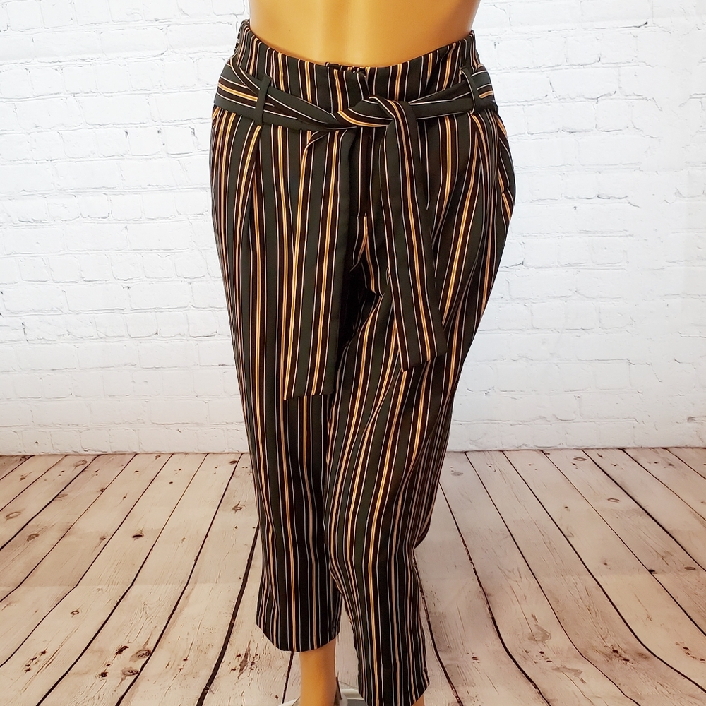 Body by Us green and yellow pinstripe trousers